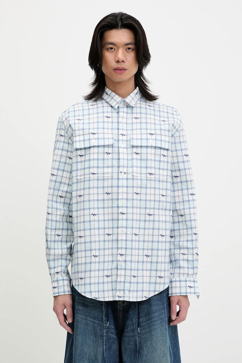 Košulja MAISON KITSUNÉ Maison Kitsuné Double Pocket Skate Relaxed Fit Shirt Plava | OM00425WW0118