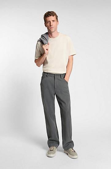 Majica kratkih rukava BOSS Cotton T-shirt with herringbone structure Bež | 50549601, 1