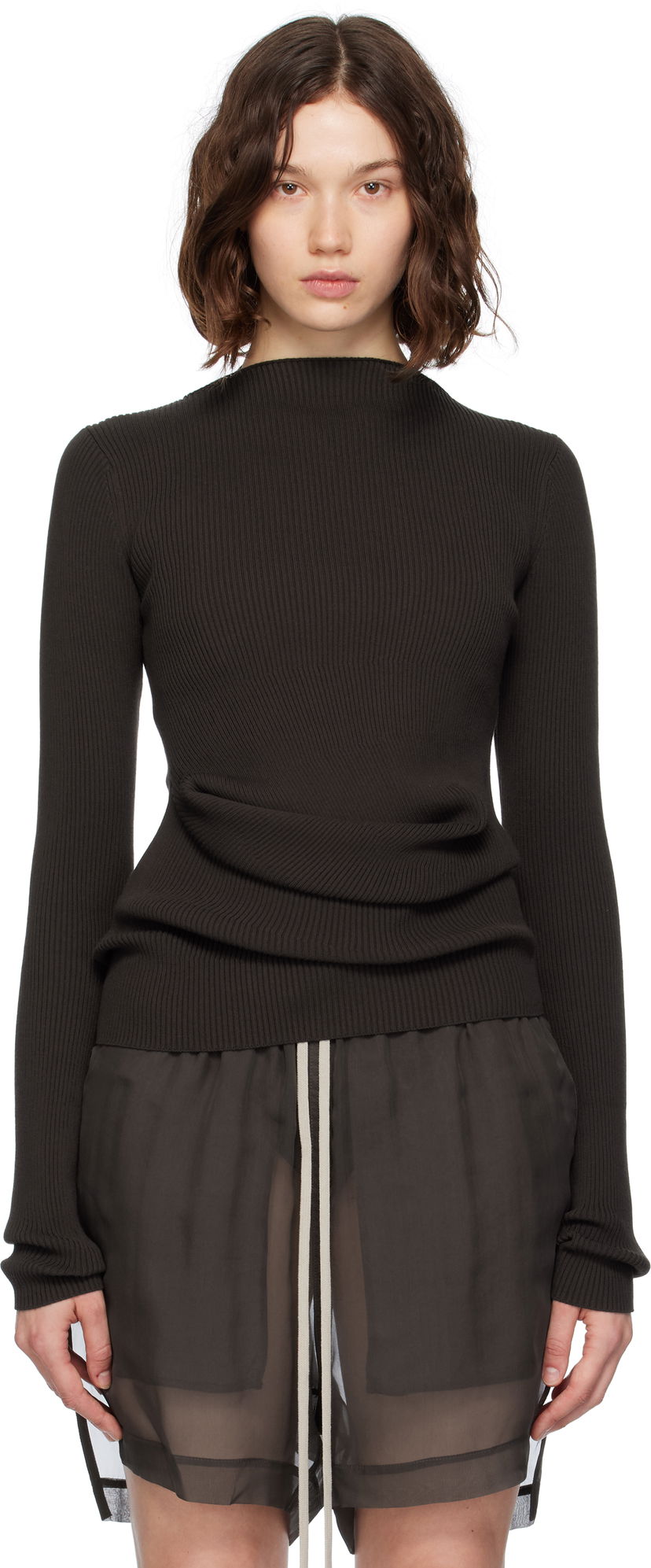 Džemper Rick Owens Rick Owens Ribbed Knit Babel Sweater Smeđa | RP02E4639 RIBVI