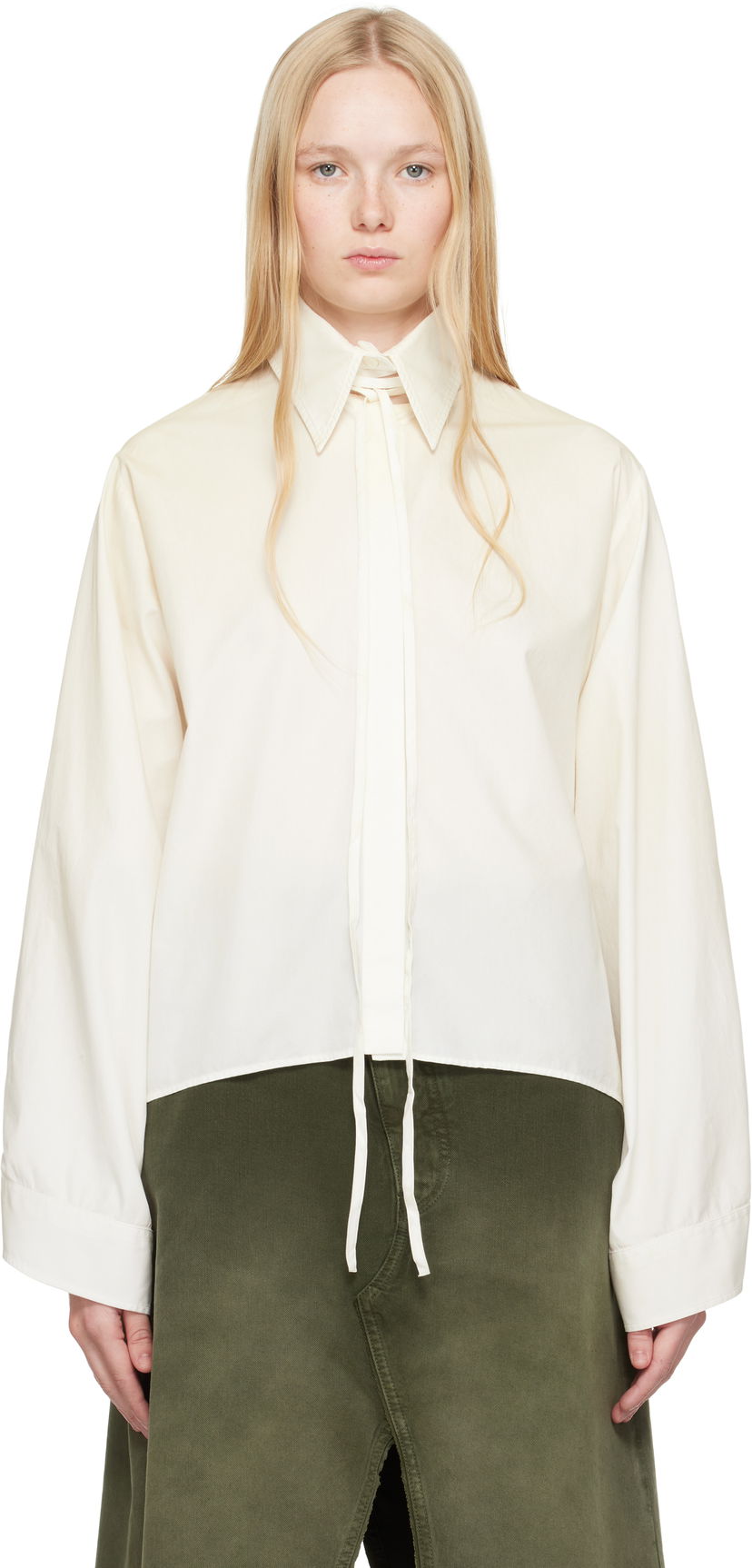 Košulja Maison Margiela MM6 Maison Margiela Cotton Poplin Tie-Neck Shirt Bijela | S62DT0039 M35458