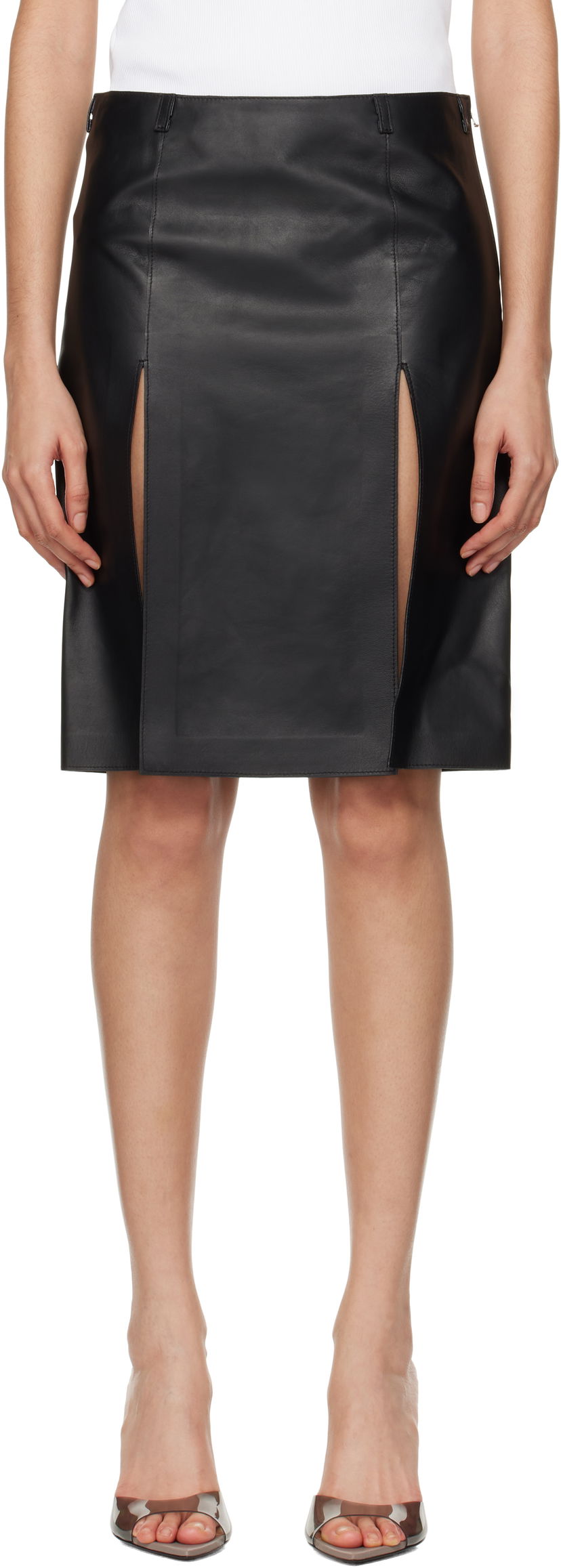 Suknja The Attico Attico Tailored Leather Skirt with Slits Crna | 250WCS00261 LBT128AA