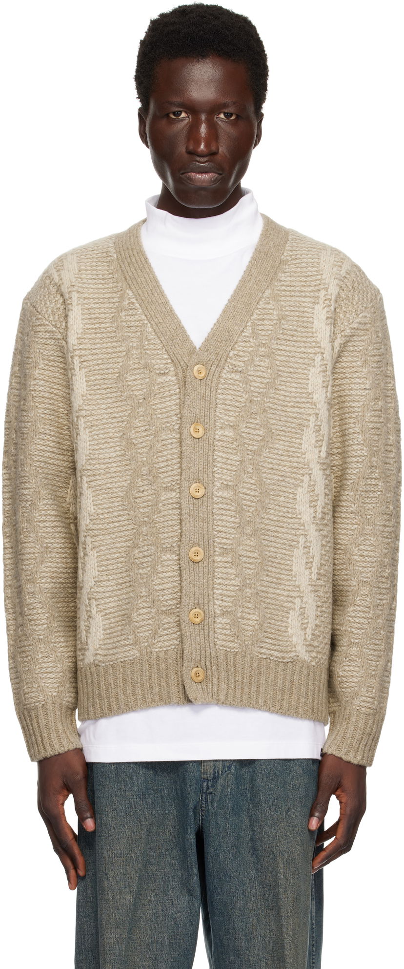 Džemper BEAMS BEAMS PLUS Heavy Cable Pattern Cardigan Bež | 38150206156
