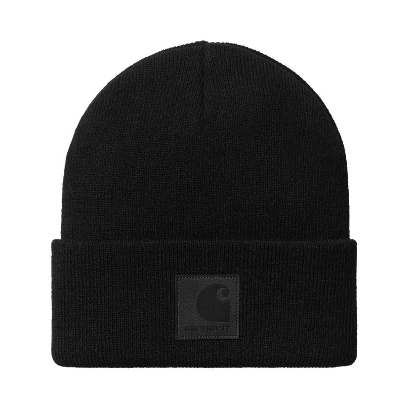 Kapica Carhartt WIP Black Logo-Patch Ribbed Beanie Crna | I034369_2