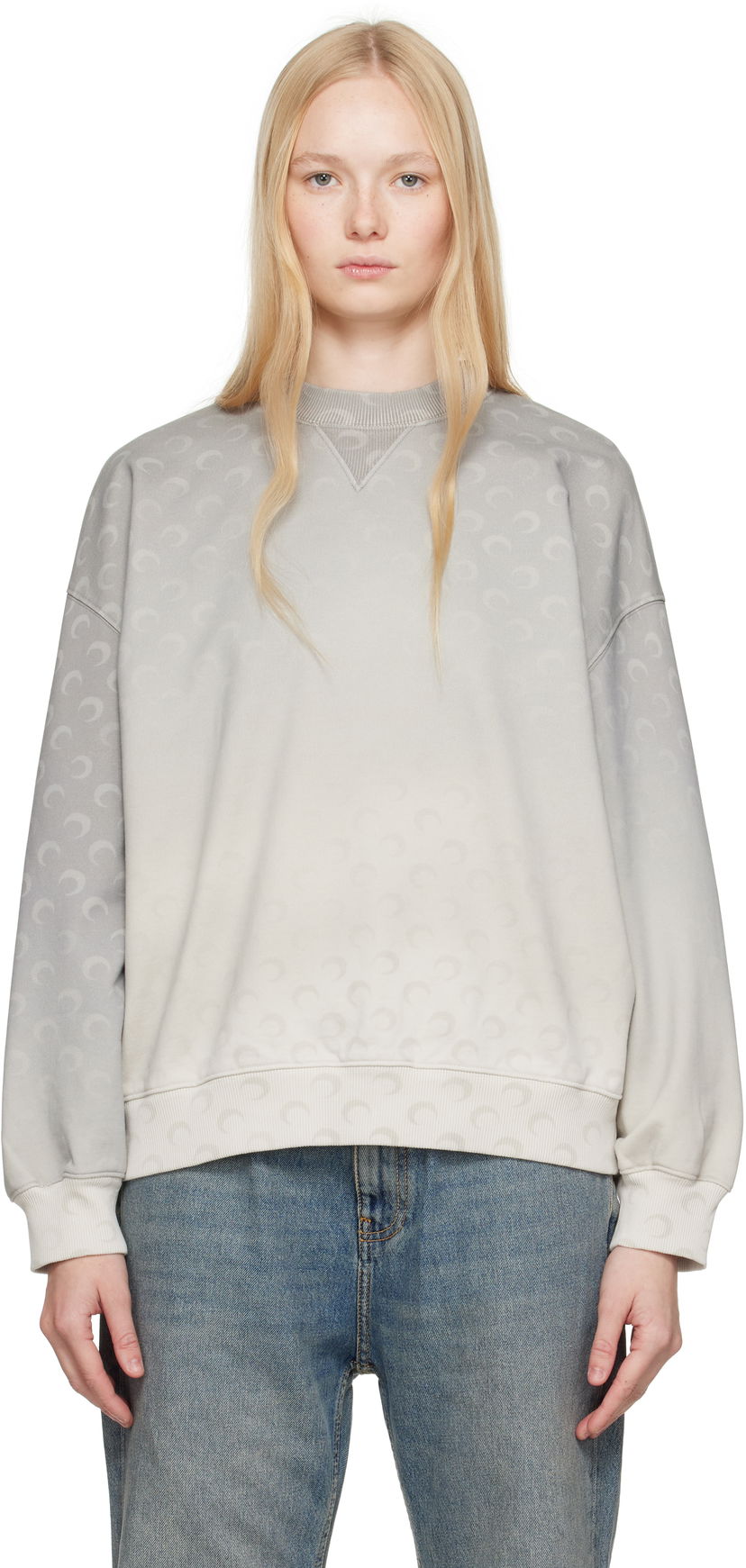 Džemper Marine Serre Marine Serre Moon Faded Fleece Oversized Sweatshirt Siva | UST022A CJER0073