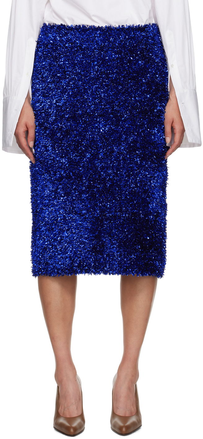 Suknja Dries Van Noten Tinsel Midi Skirt Plava | 242-011245-9725