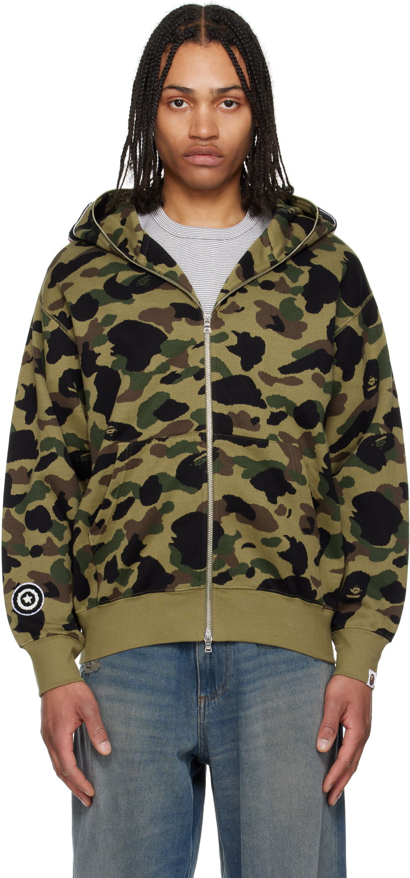 Dukserice BAPE A Bathing Ape 1st Camo Jacquard Shark Full Zip Hoodie Zelena | 001ZPL301304M