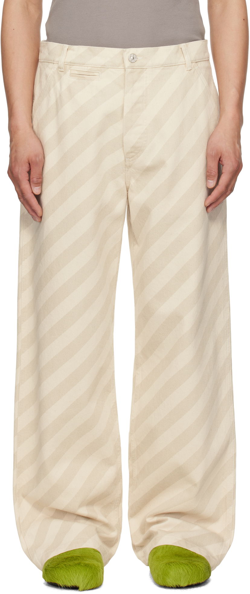 Hlače Marni Marni Striped High-Waist Jeans Bež | PUJU0101A0 USCX37