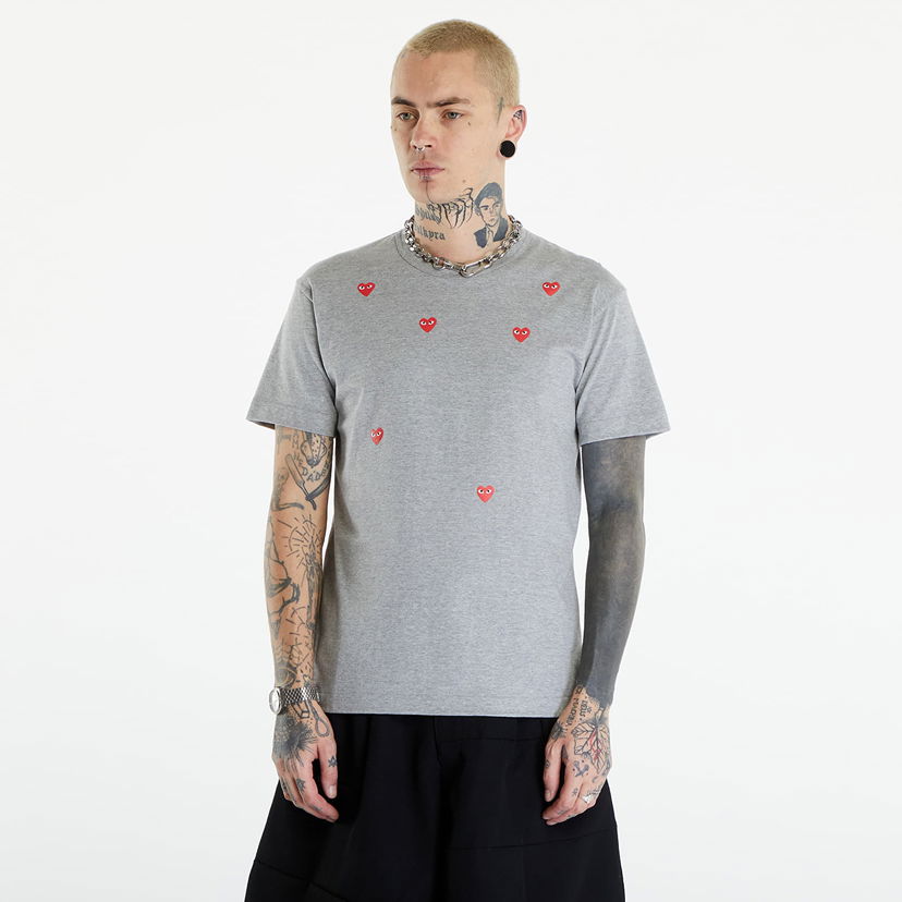 Majica kratkih rukava Comme des Garçons PLAY Short Sleeve Logo Print T-Shirt UNISEX Grey Siva | AXT338 grey