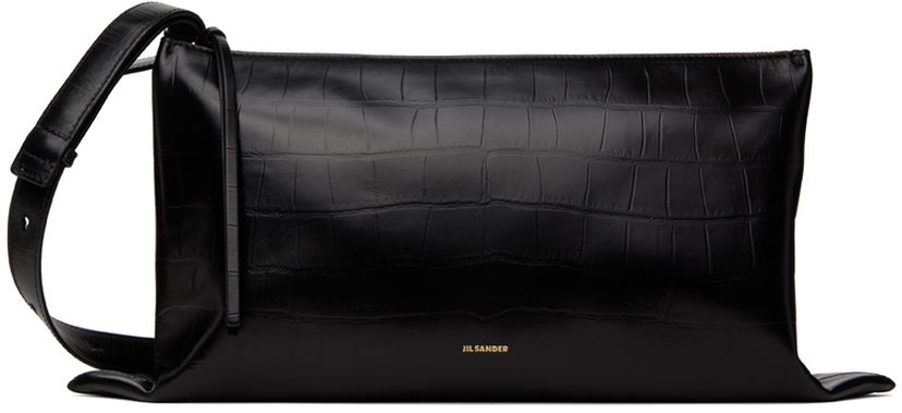 Torba za rame Jil Sander Black Croc-Effect Leather Medium Shoulder Bag Crna | J07WD0050_P6574