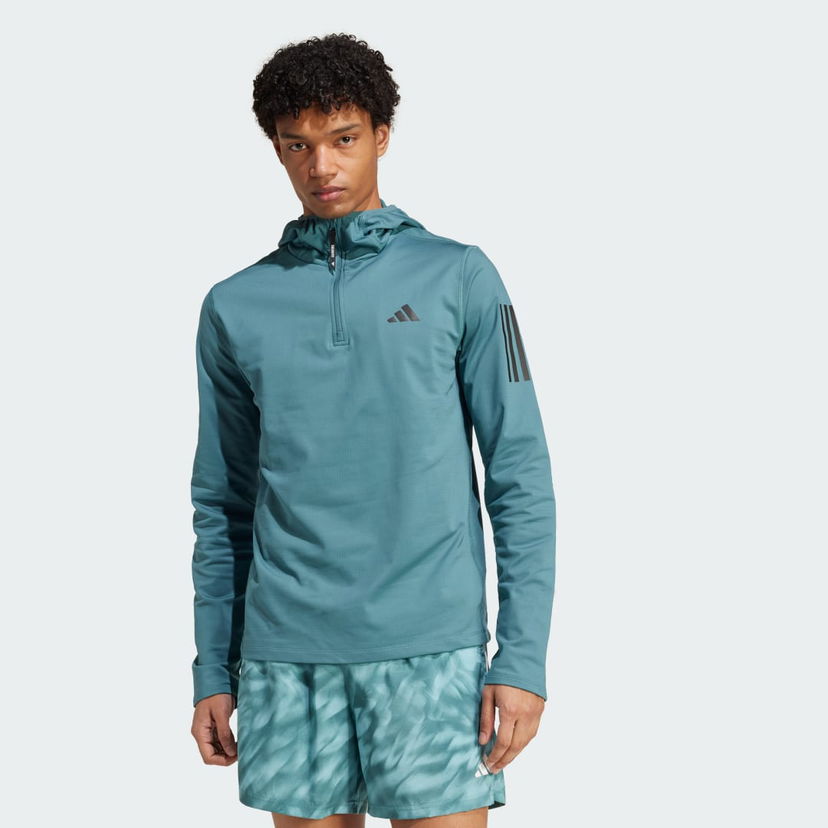 Dukserice adidas Performance Own The Run Winterized Quarter-Zip Hoodie Zelena | JW9655