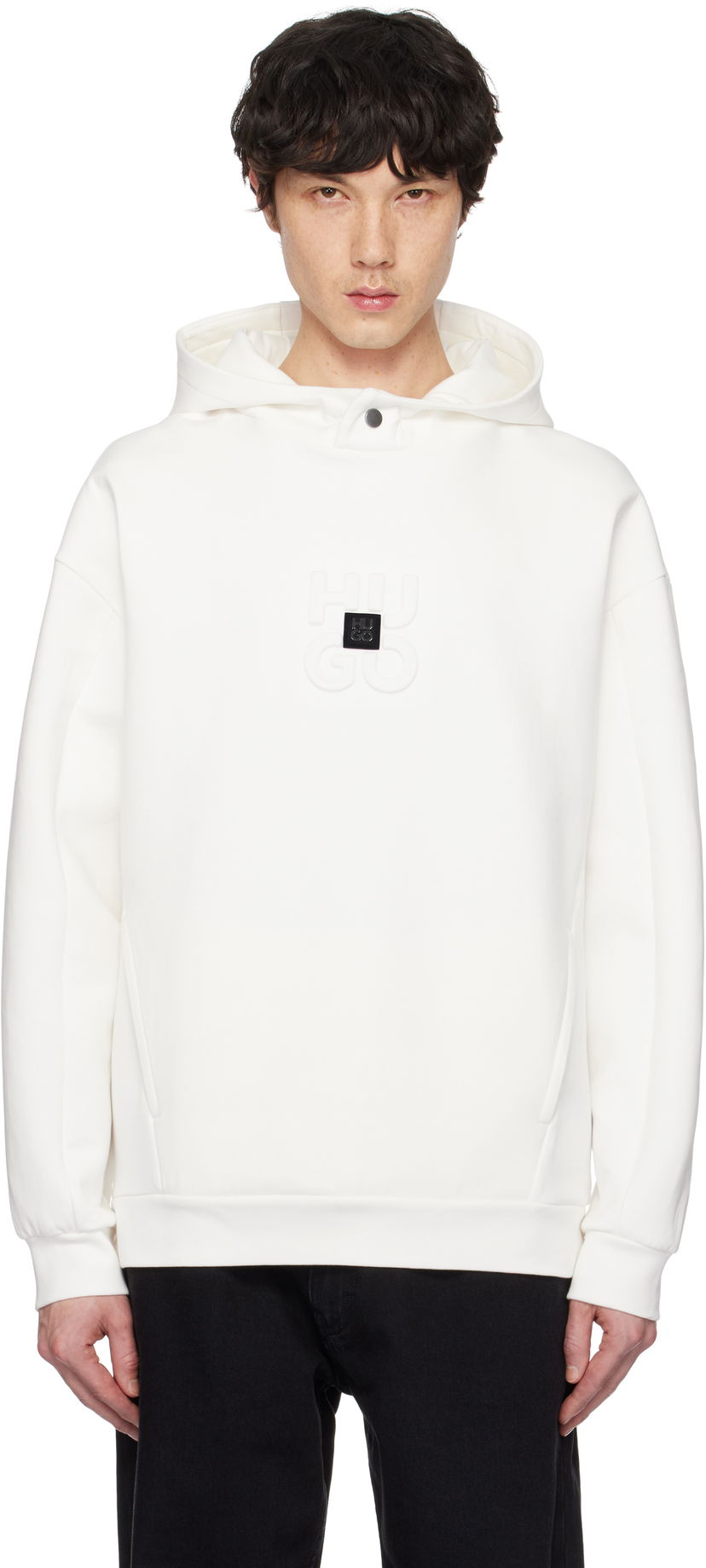 Dukserice BOSS Hugo Stacked Logos Interlock Hoodie Bijela | 50530191