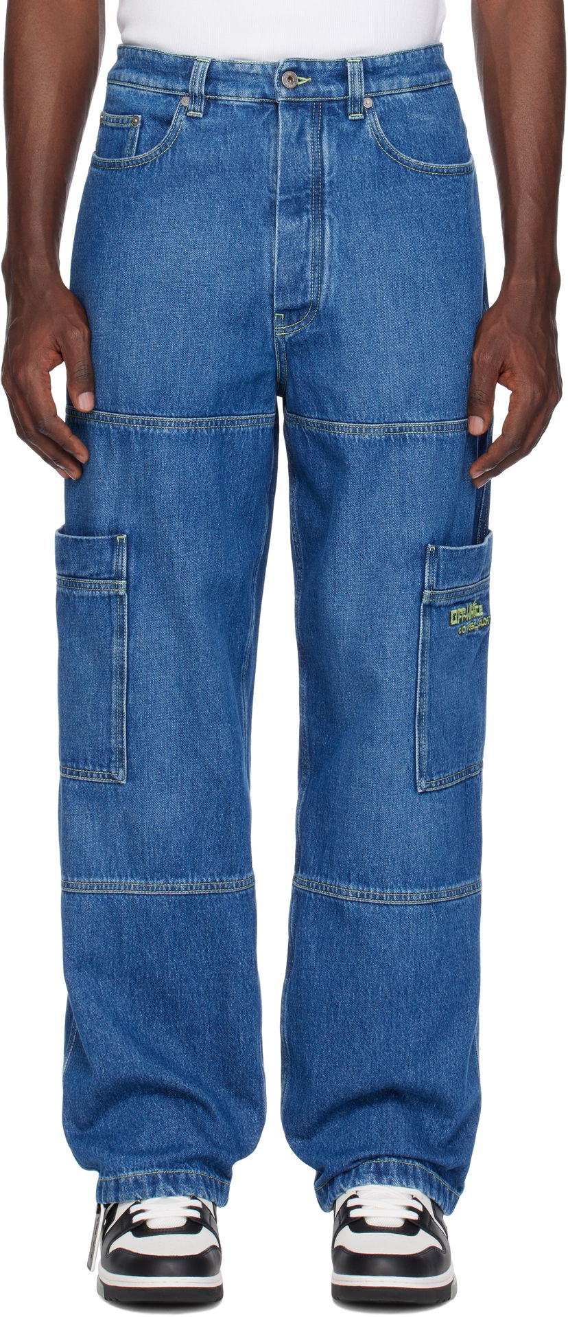Jeans Off-White Off-White Irregular Denim Cargo Pants Plava | OMYA18QS25DEN0014250