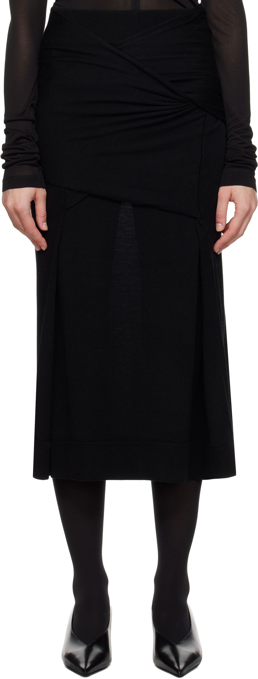 Suknja TOTEME Draped Midi Knit Skirt Crna | 244-WRT0398-YA0087