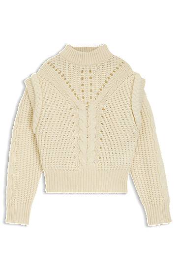 Džemper BOSS Structured Cable and Openwork Knit Mock Neck Sweater with Alpaca and Virgin Wool Bijela | 50548951, 0