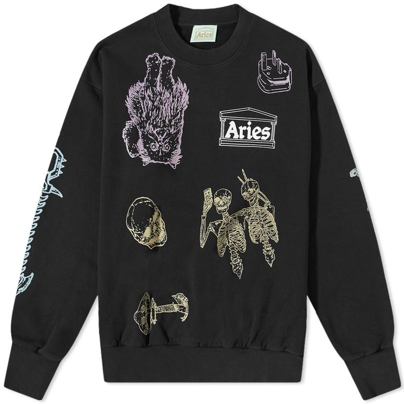 Džemper Aries Aries Cybin Graphic Crewneck Sweatshirt Crna | FTAR20004-BLK