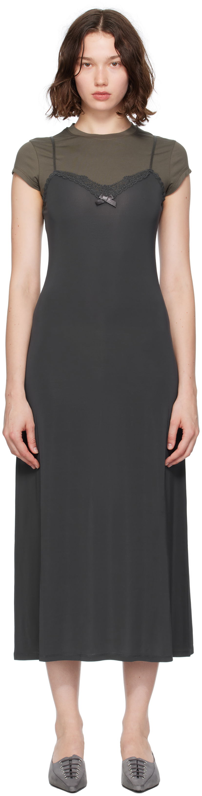 Haljina Acne Studios Acne Studios Layered Jersey Midi Dress Siva | A20796-