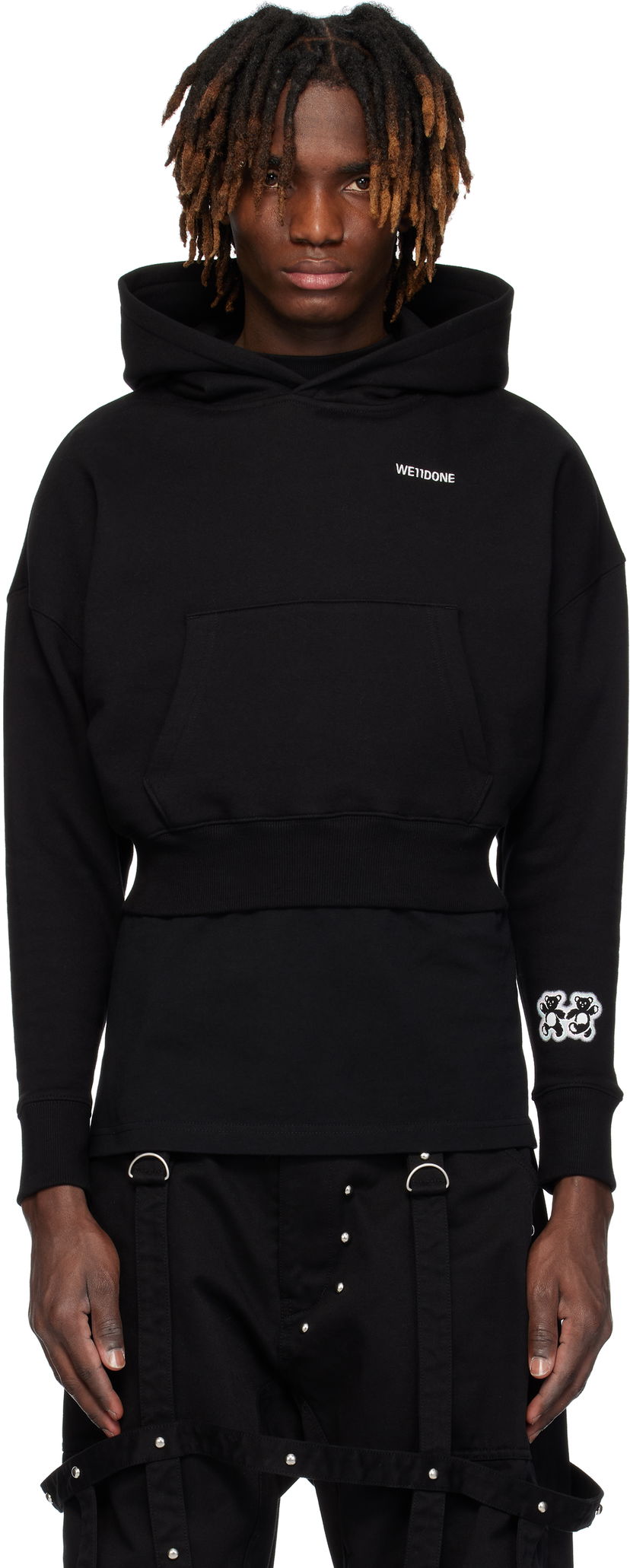 Dukserice We11done We11done Teddy Twins Sleeve Hoodie Crna | WD-TH0-25-841-U-BK