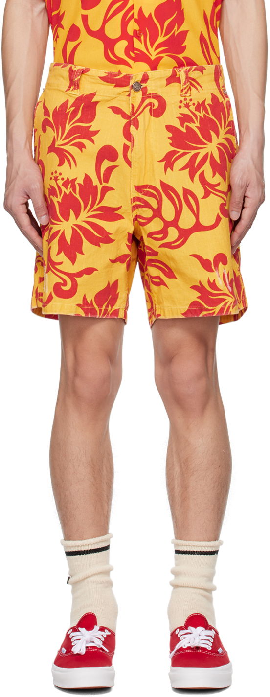 Kratke hlače ERL Graphic Print Cotton Shorts Žuta | ERL06P002