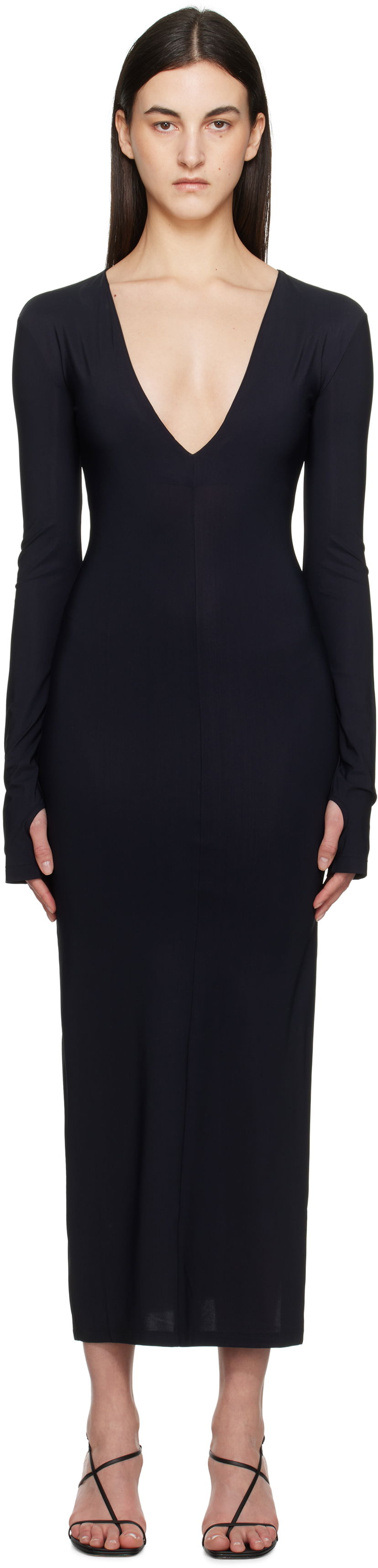 Haljina Maison Margiela MM6 Maison Margiela Jersey Plunge Maxi Dress Tamnoplava | S52DG0026 S20518