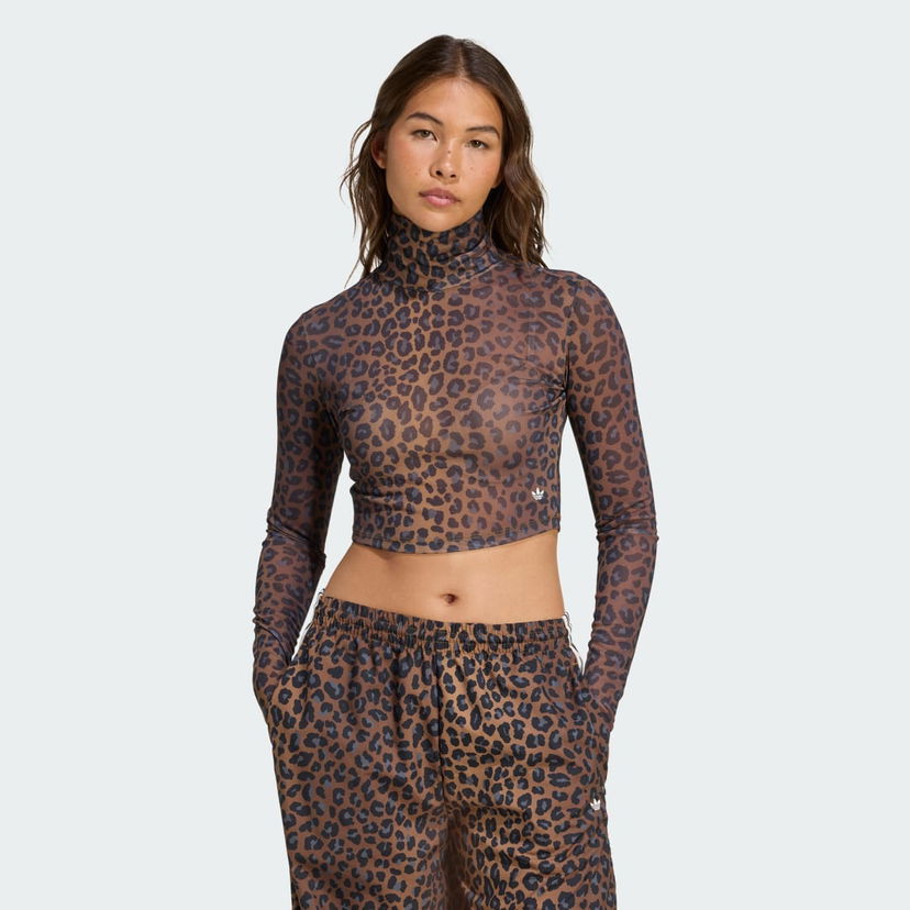 Crop top adidas Performance Leopard Print Long Sleeve Crop Top Smeđa | JW2772