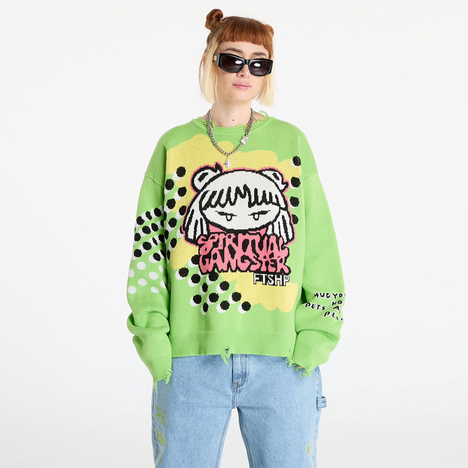 Dukserice Footshop Spiritual Gangster Graphic Knit Sweater Zelena | FTSHP_391, 1