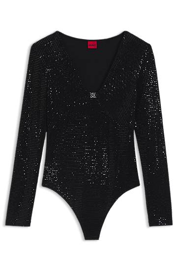 Body BOSS Sparkling bodysuit in stretch jersey with stacked-logo trim Crna | 50546238