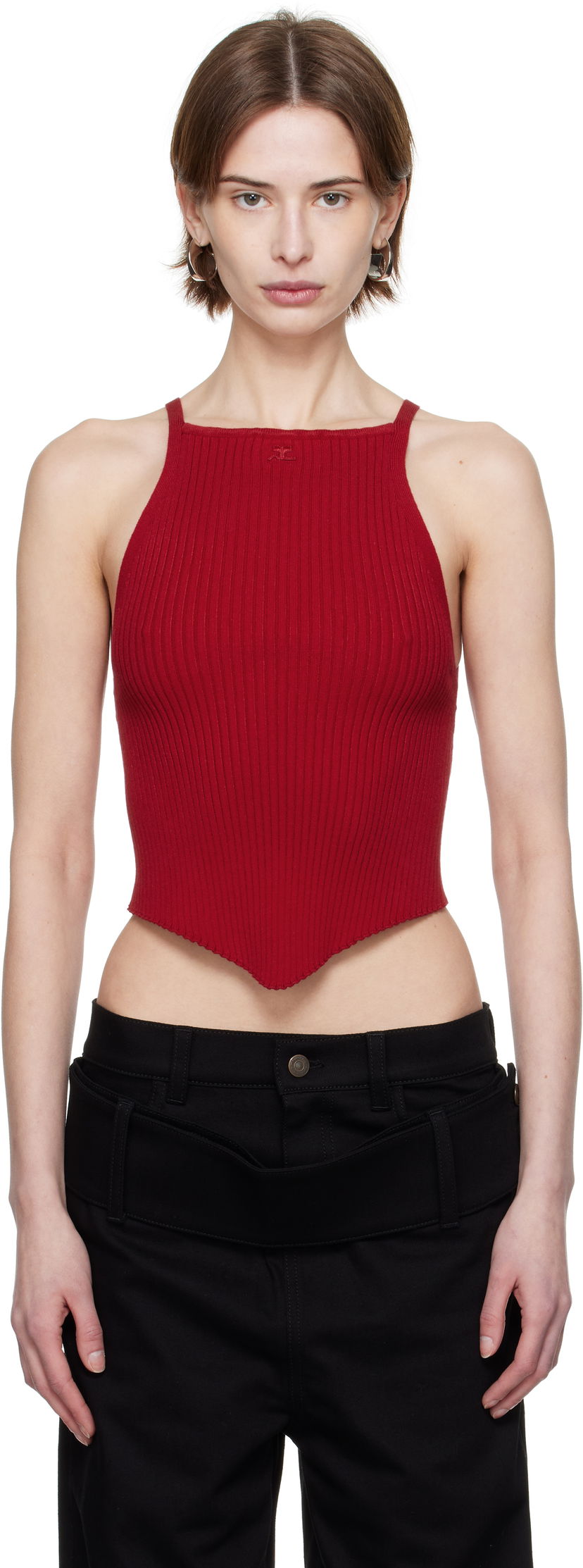 Majica bez rukava Courrèges Courrèges Pointy Rib Knit Tank Top Crvena | 125MTO042FI0001