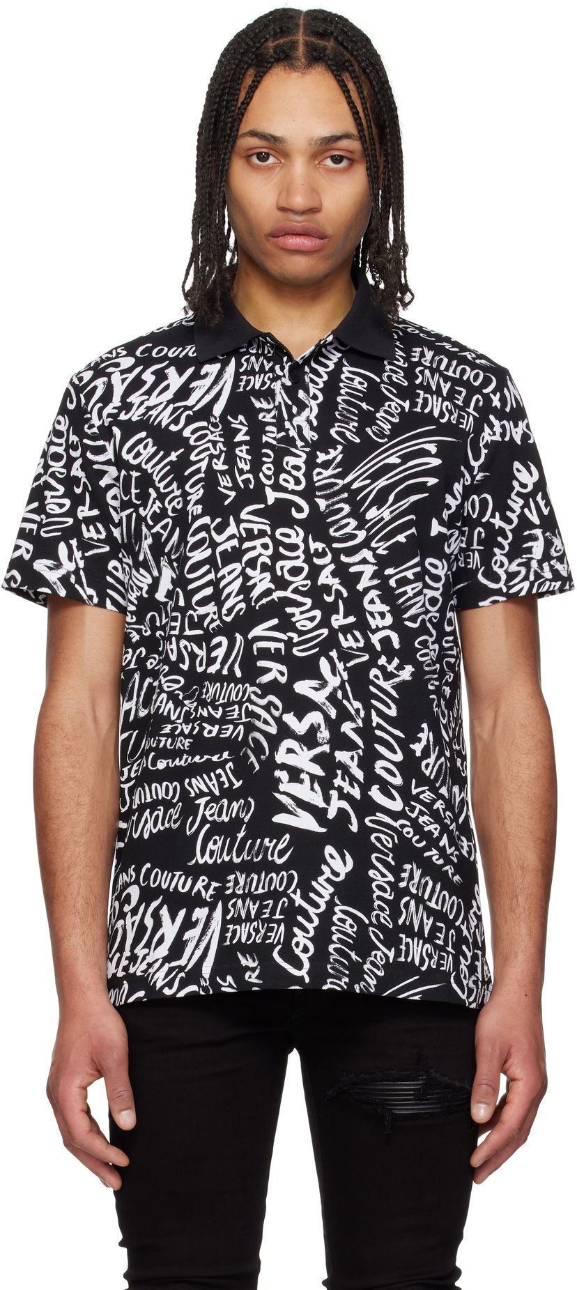 Polo majica Versace Versace Jeans Couture Logo Pattern Polo Crna | E78GAG6R0_EJS459