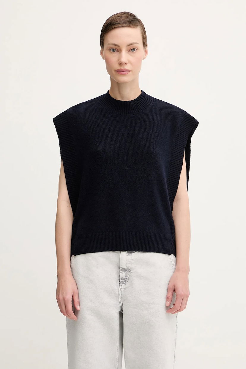 Prsluk A.P.C. Wool Rib-Knit Mock Neck Vest Pull Mathilde Tamnoplava | WOASA.F23430