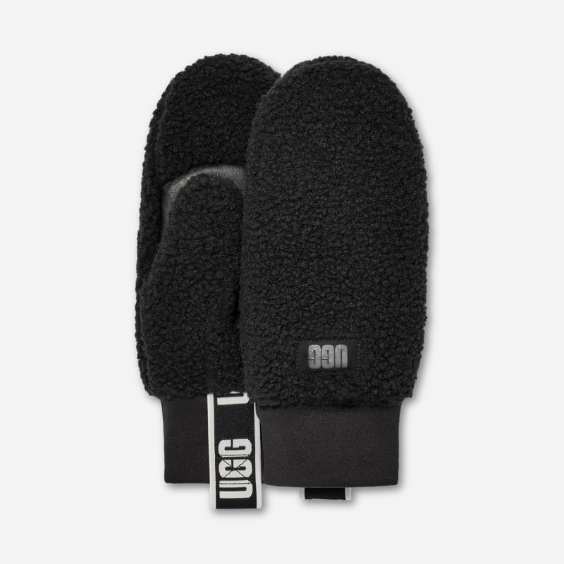 Rukavice UGG Logo Tape Fleece Mittens Crna | 101099-BLK