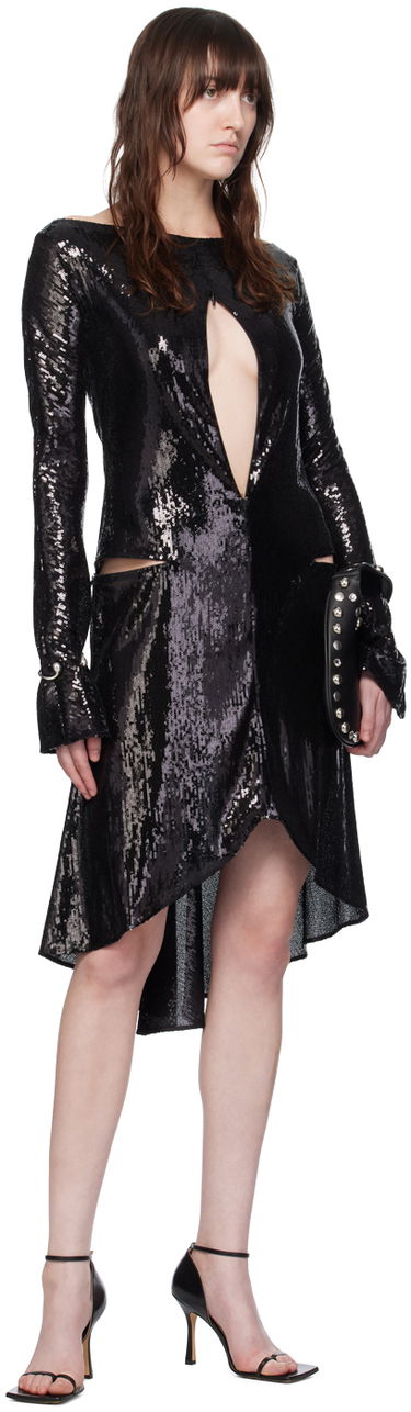 Haljina Courrèges Women's Sequin Ellipse Midi Dress Crna | 224CRO427PAI001, 3