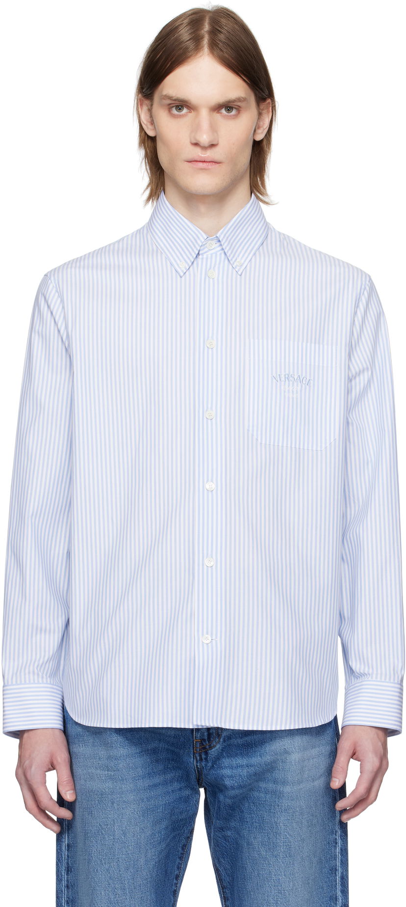 Košulja Versace Versace Striped Poplin Shirt Plava | 1016210_1A13450