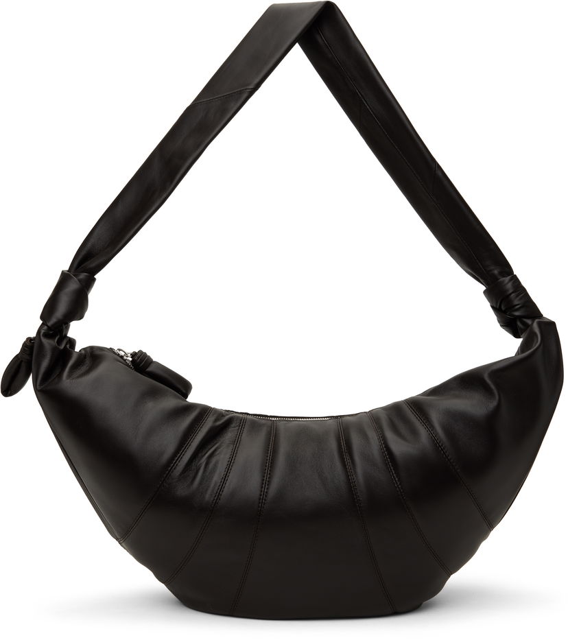 Torba za rame LEMAIRE LEMAIRE Large Croissant Leather Shoulder Bag Crna | BG0000 LL095