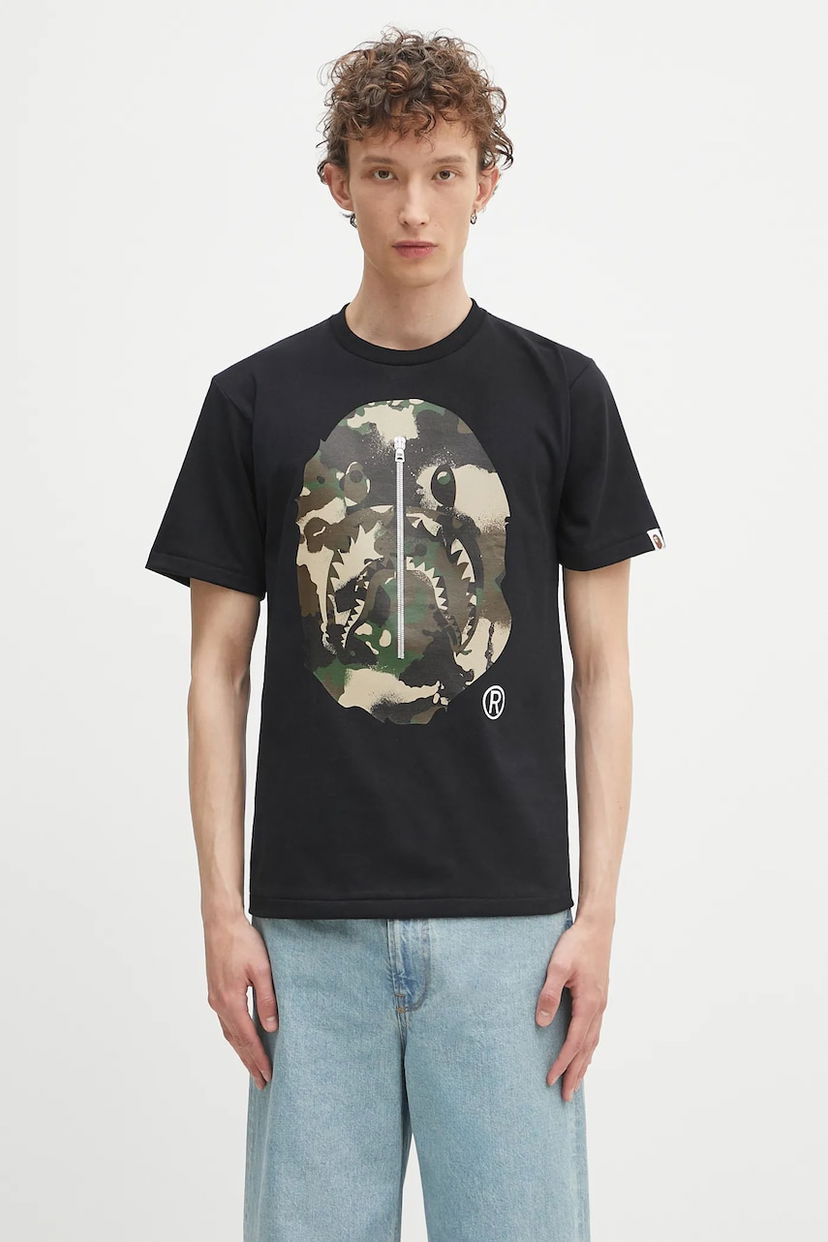 Majica kratkih rukava BAPE A Bathing Ape Map Camo APE Head Shark T-Shirt Crna | 1L30110023