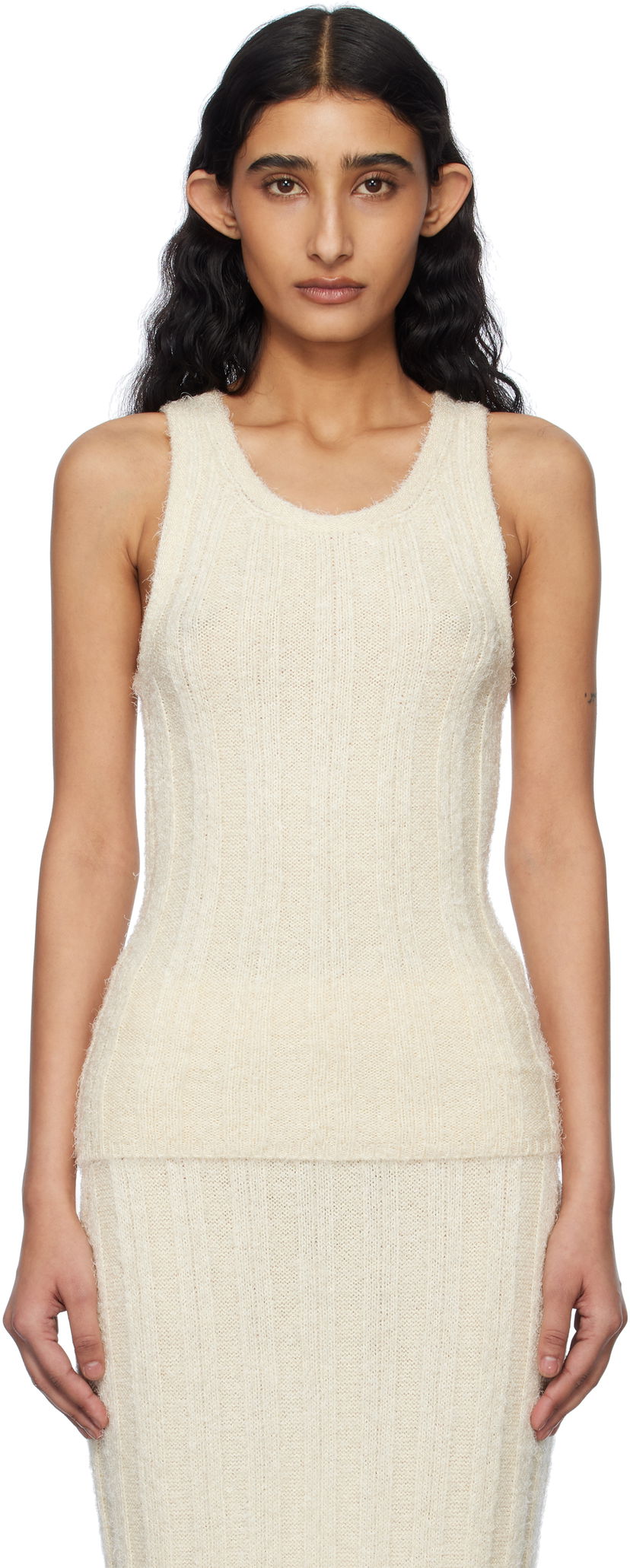 Majica bez rukava Khaite KHAITE Lena Knit Tank Top Bež | 9744309