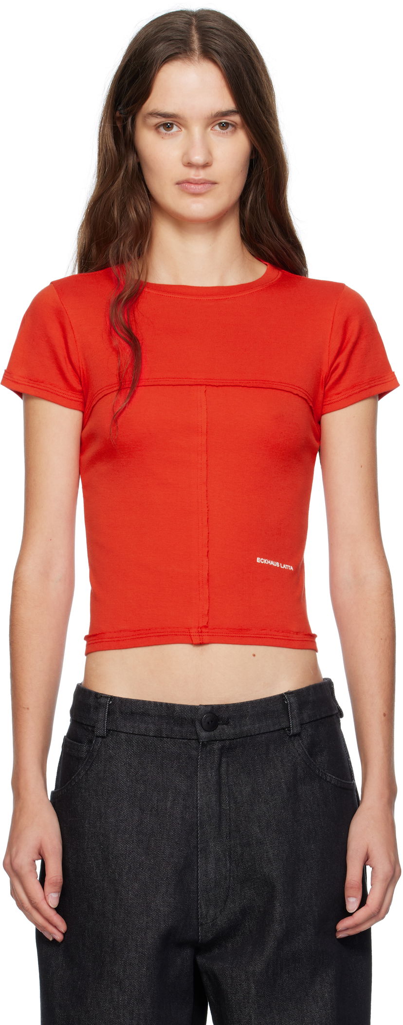 Majica kratkih rukava Eckhaus Latta Eckhaus Latta Lapped Baby T-Shirt Crvena | 303-EL-PF25-R -