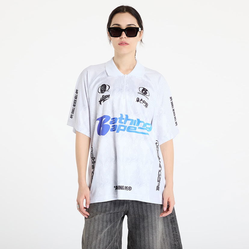 Polo majica BAPE A BATHING APE Flame Pattern Overall Print Half Zip Relax Fit Polo Shirt Bijela | 001POL301304MWHT