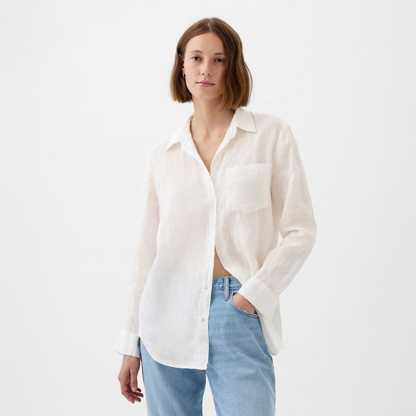 Košulja GAP Linen Boyfriend Shirt New Off White Bijela | 875983-03
