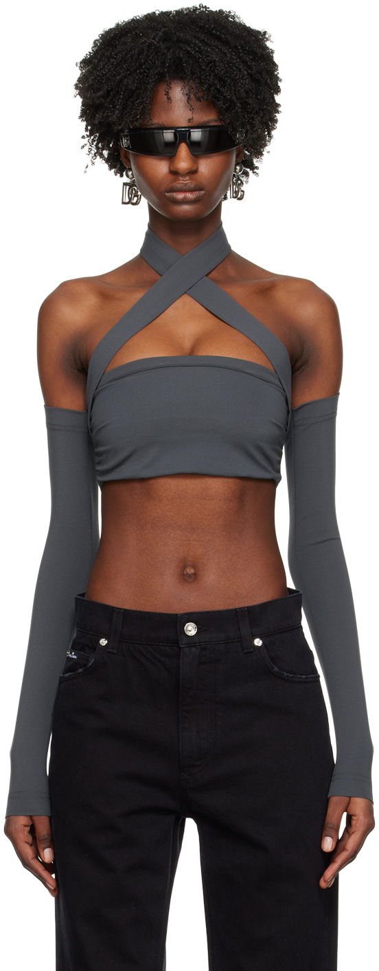 Crop top Dolce & Gabbana Gray Kim Kardashian Edition Off-The-Shoulder Top Siva | F772NT FUGPO