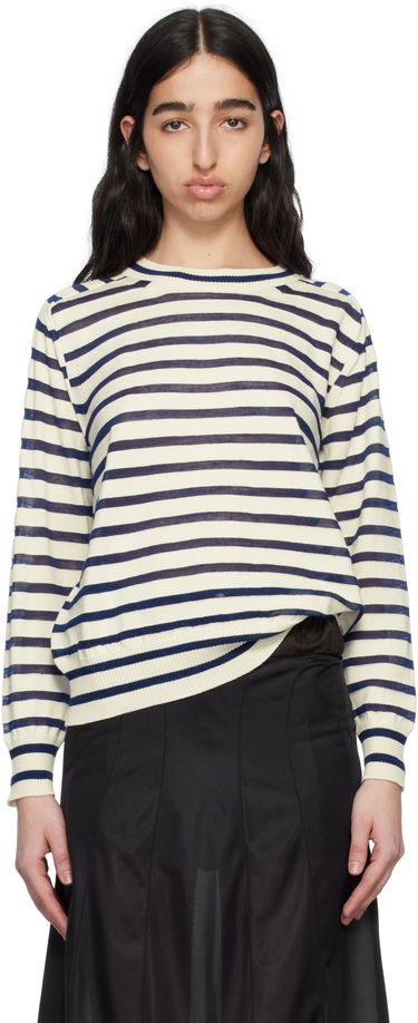 Džemper Comme des Garçons Comme Des Garçons Horizontal Stripe Cotton Sweater Bijela | TO-N007-S25, 0