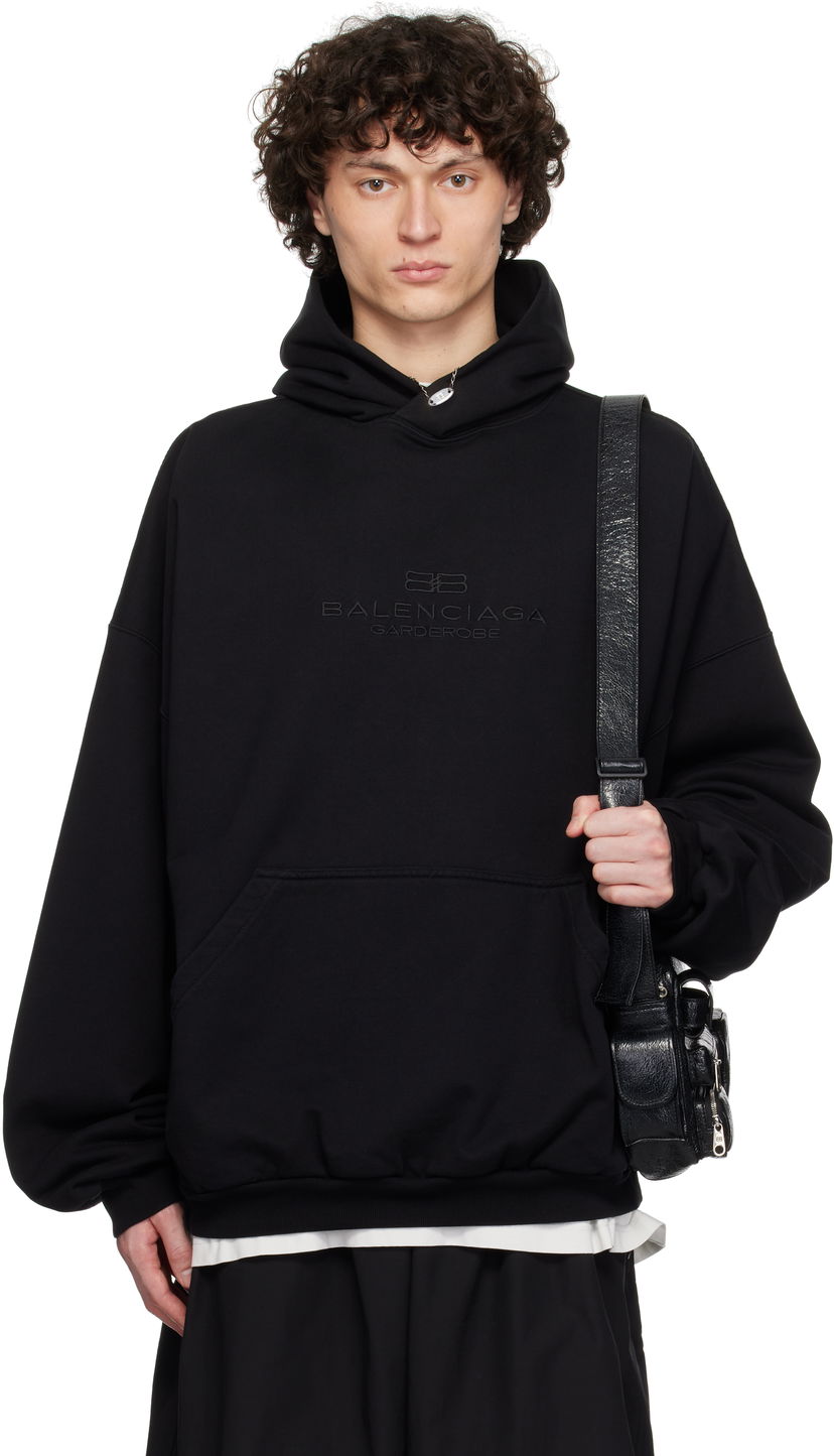 Dukserice Balenciaga BB Garderobe Large Fit Hoodie Crna | 813406TRVW1