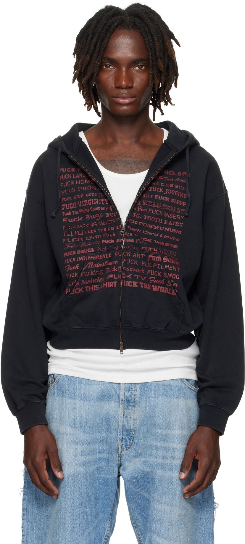 Dukserice VETEMENTS VETEMENTS 'Fuck' Fitted Zip-Up Hoodie Crna | UH76ZU660B