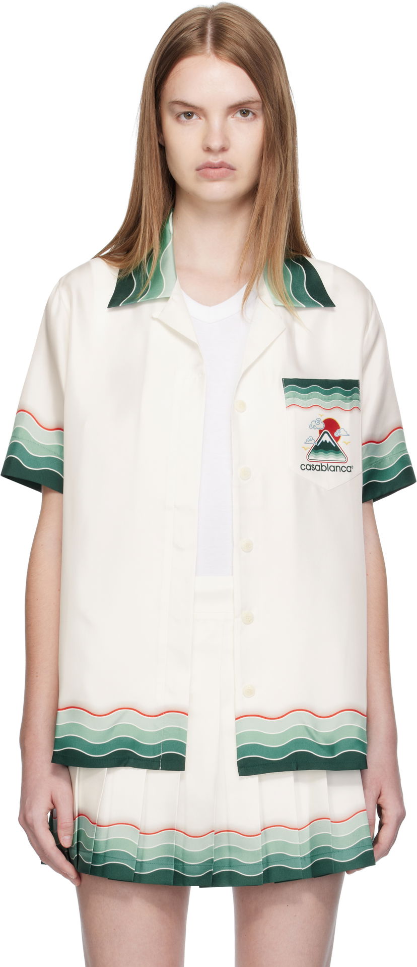 Košulja Casablanca Casablanca Montagne Ondulee Silk Short Sleeve Shirt Bijela | WPF25-SH-200-05
