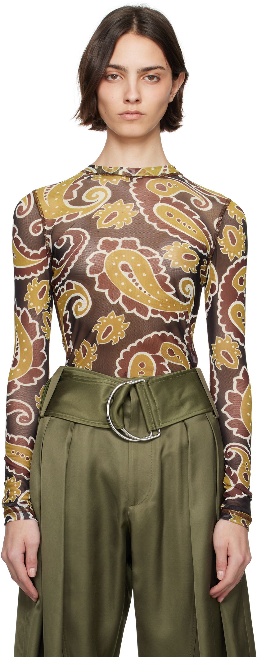 Majica kratkih rukava JW Anderson JW Anderson Paisley Mesh Long Sleeve T-Shirt Smeđa | JO0138-PG1788