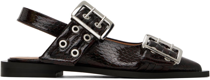 Pojasevi GANNI GANNI Snake Buckle Flats Smeđa | S2951