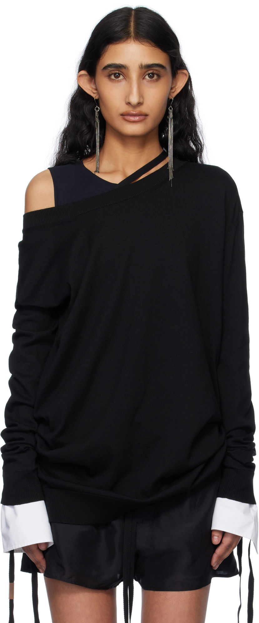 Džemper Ann Demeulemeester Ann Demeulemeester Helle Off-The-Shoulder Sweater Crna | 2510-W-KN06-KN055-099