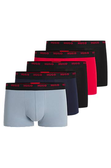 Bokserice BOSS HUGO Stretch-Cotton Trunks with Logo Waistbands, 5-Pack Višebojno | 50532619