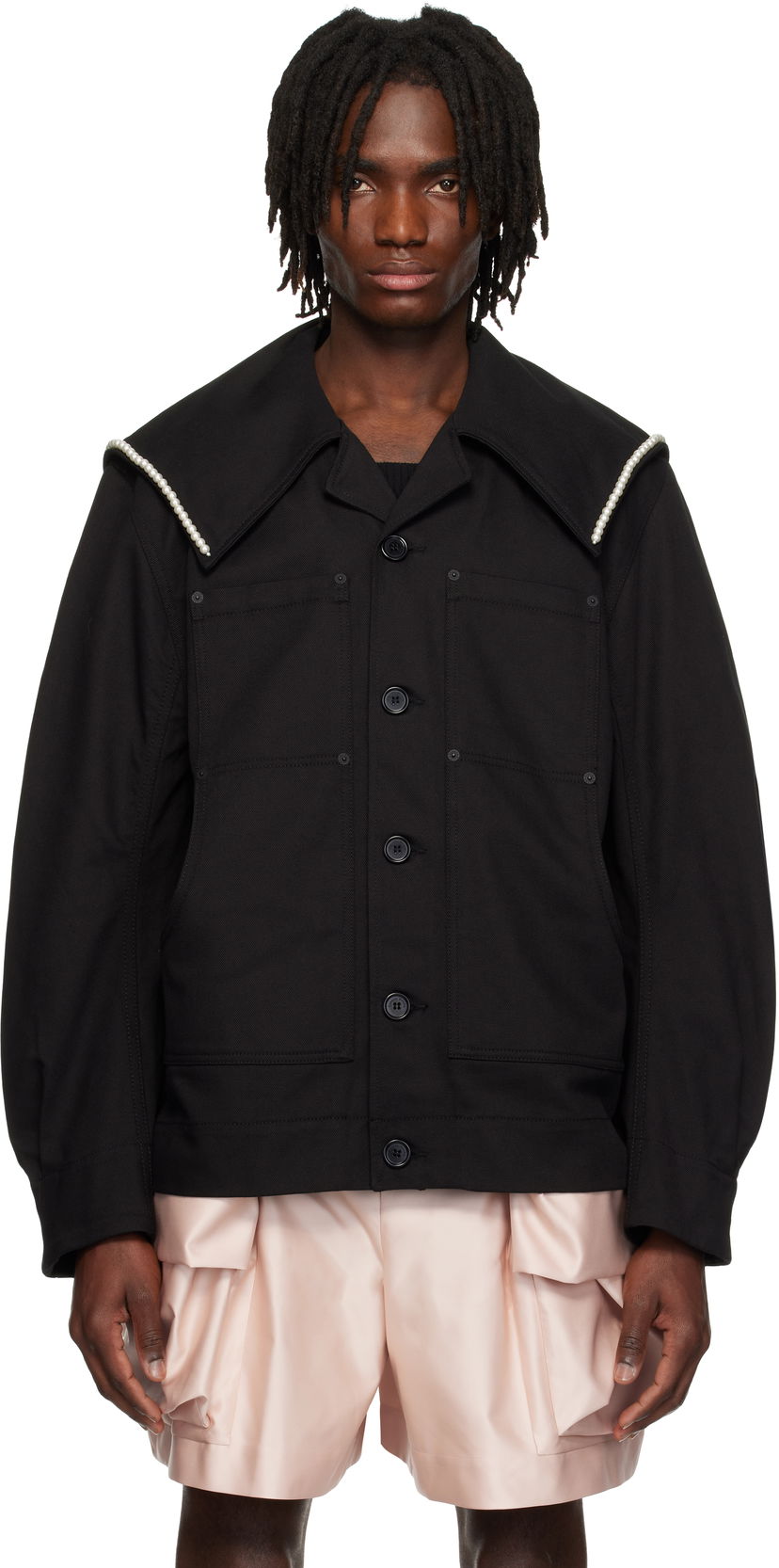 Jakna Simone Rocha Simone Rocha Beaded Sailor Collar Workwear Jacket Crna | 6120B 1074