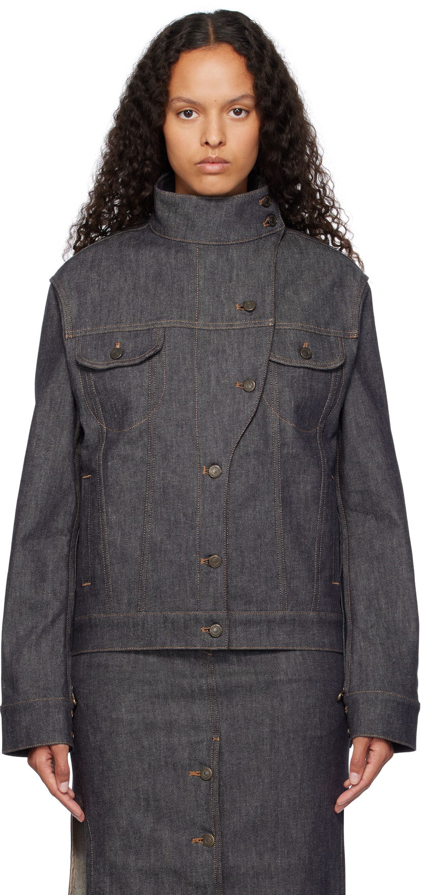 Jakna Courrèges Motorcycle Denim Jacket Plava | 424DBL217DE0035