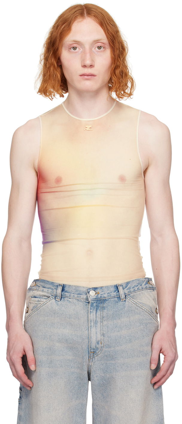 Majica bez rukava Courrèges Aura Semi-Sheer Tank Top Bež | 124JTO088PR0059